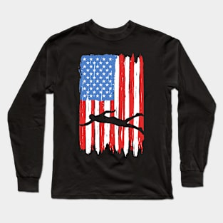 American Flag Swimming Graphic Long Sleeve T-Shirt